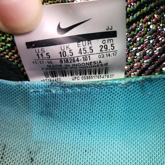 Nike Air Zoom Mariah Flyknit Racer Mens Size 11.5 Black Multi Sneaker Shoes 9182