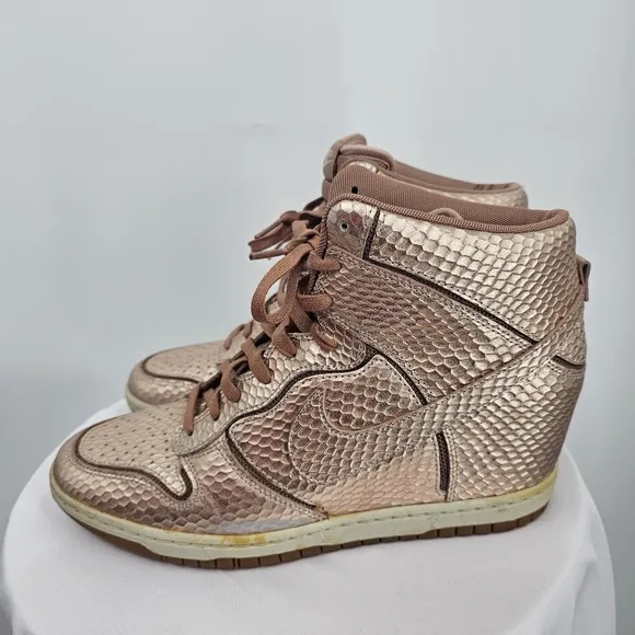 Nike Dunk Sky Hi Wedge Sneakers Rose Gold Snakeskin Size 10