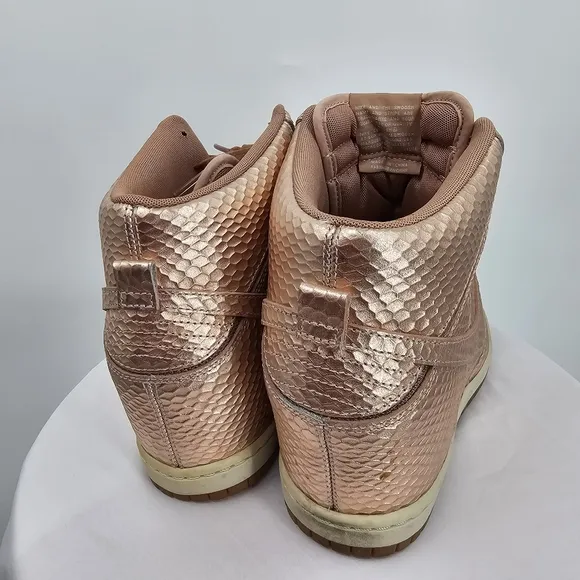 Nike Dunk Sky Hi Wedge Sneakers Rose Gold Snakeskin Size 10
