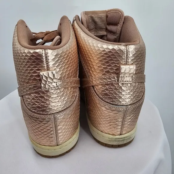 Nike Dunk Sky Hi Wedge Sneakers Rose Gold Snakeskin Size 10