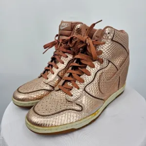 Nike Dunk Sky Hi Wedge Sneakers Rose Gold Snakeskin Size 10
