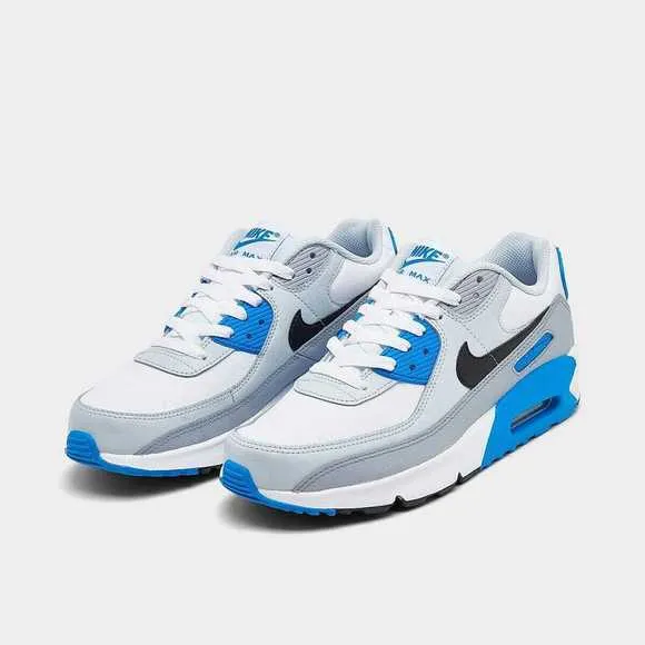 Nike Grade School Air Max 90 LTR Shoes,7Y,White/Black/Photo Blue/Pure Platinum