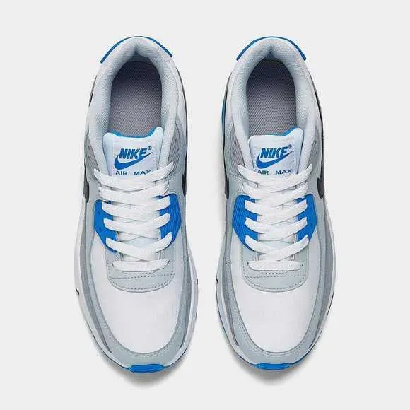 Nike Grade School Air Max 90 LTR Shoes,7Y,White/Black/Photo Blue/Pure Platinum