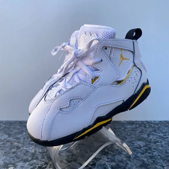 Nike Jordan True Flight (TD) White/Black-Yellow Shoes Baby Size 9C (343797 107)