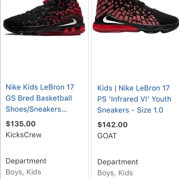 Nike kids lebron 17 worn once. Red and black. 12c