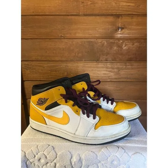 Nike Air Jordan 1 Mid University Gold White Black Men's Shoes Size 13 554724 170