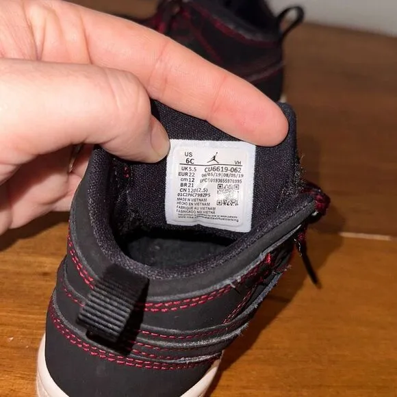Nike Jordan 1 Mid Fearless TD‎ Baby Shoes CU6619-062 Black Red White Sz 6C
