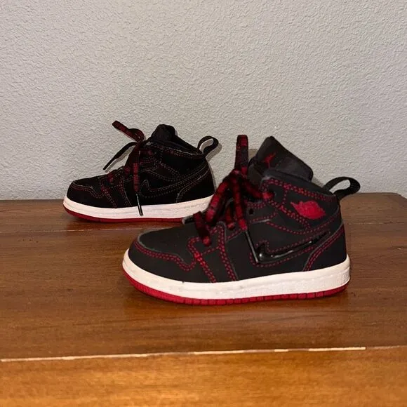 Nike Jordan 1 Mid Fearless TD‎ Baby Shoes CU6619-062 Black Red White Sz 6C