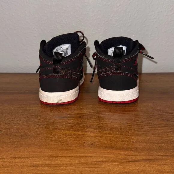 Nike Jordan 1 Mid Fearless TD‎ Baby Shoes CU6619-062 Black Red White Sz 6C