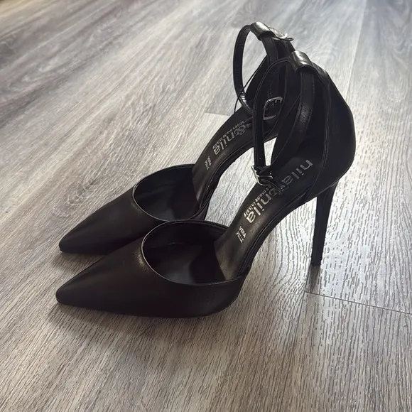 Nila &amp; Nila Black Women's Heels Pointed Toe Ankle Strap Stiletto Heel Pumps