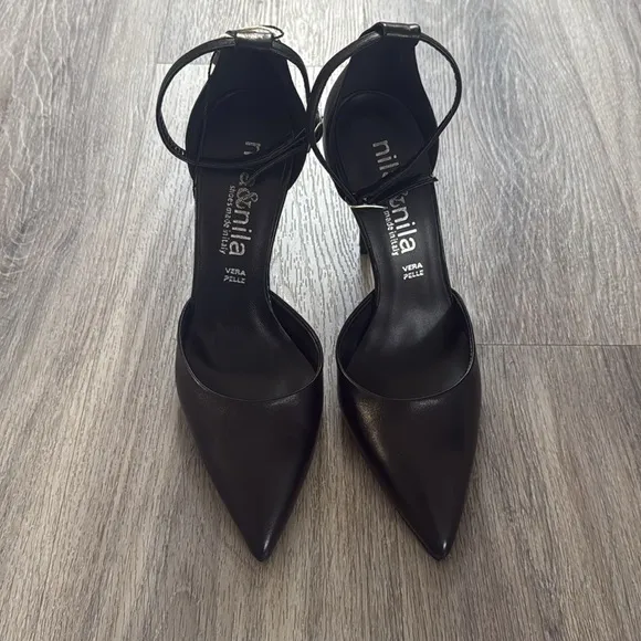 Nila &amp; Nila Black Women's Heels Pointed Toe Ankle Strap Stiletto Heel Pumps