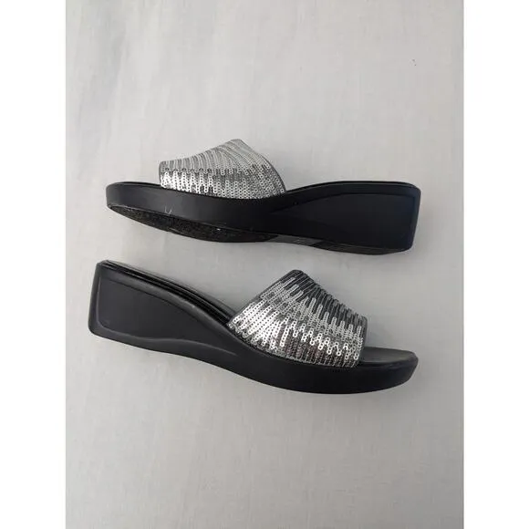 Nina Platform Sandals Size 8 Sequin Silver Metallic Y2K Chunky Sole Party Date