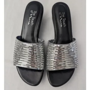Nina Platform Sandals Size 8 Sequin Silver Metallic Y2K Chunky Sole Party Date
