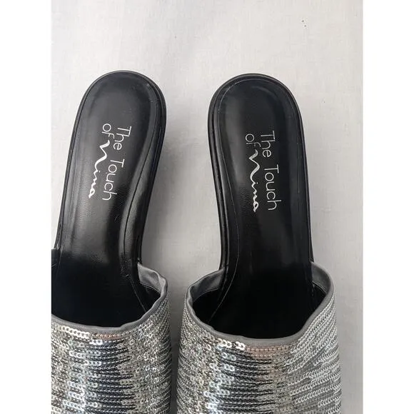 Nina Platform Sandals Size 8 Sequin Silver Metallic Y2K Chunky Sole Party Date
