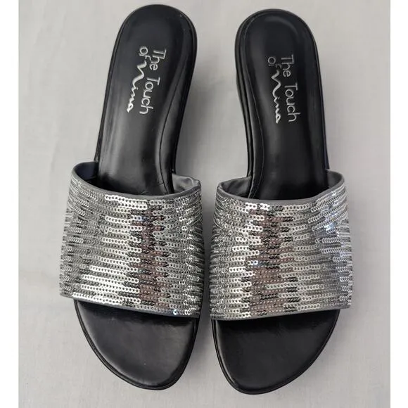 Nina Platform Sandals Size 8 Sequin Silver Metallic Y2K Chunky Sole Party Date