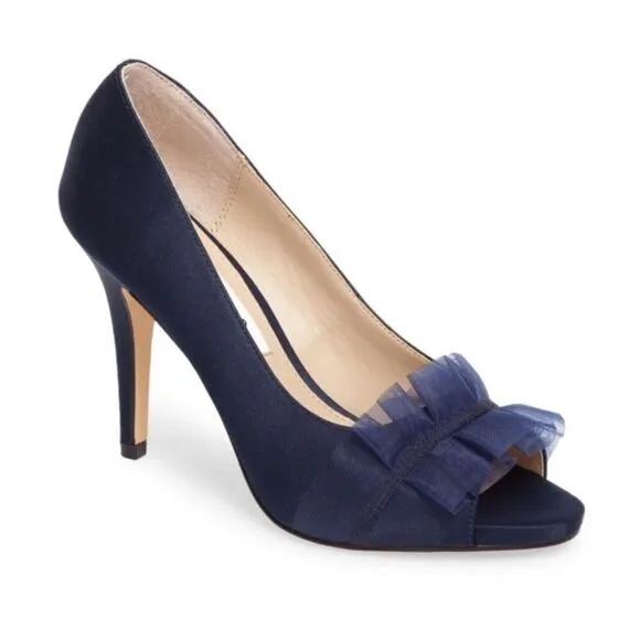 Nina raizel Navy Blue Sheer Ruffled pumps Size 6M.  B78