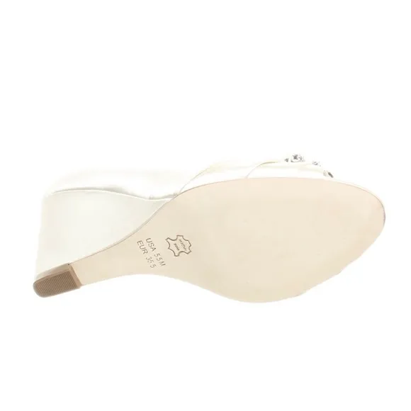 NINA Rona Swarovski Crystals Ivory White Satin Wedge Heel Wedding Bridal Pumps
