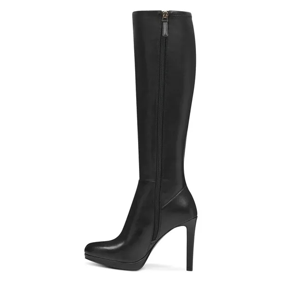 NINE WEST Black Platform Suede Stiletto Knee-Length Tall Leather Boots Shoes 7.5