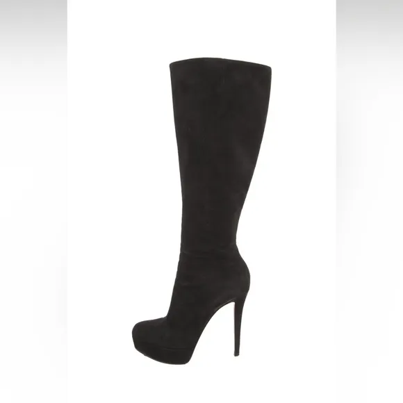 NINE WEST Black Platform Suede Stiletto Knee-Length Tall Leather Boots Shoes 7.5
