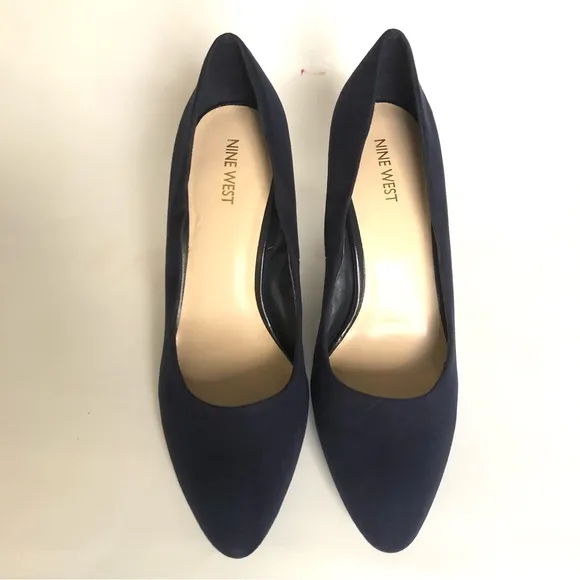 NINE WEST Navy Blue Faux Suede Camanda Heeled Pumps Heels Women’s Size 10