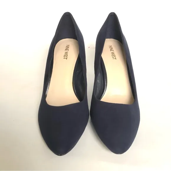 NINE WEST Navy Blue Faux Suede Camanda Heeled Pumps Heels Women’s Size 10
