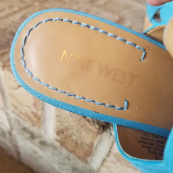 Nine West Platform Sandals Turquoise Blue Nubuck Cork Heels