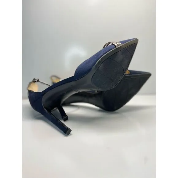Nine West Pumps 10M Shoes Blue/ Silver Ankle Strap Suede Heels Women (L2)