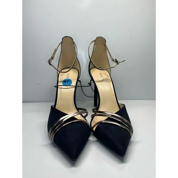 Nine West Pumps 10M Shoes Blue/ Silver Ankle Strap Suede Heels Women (L2)