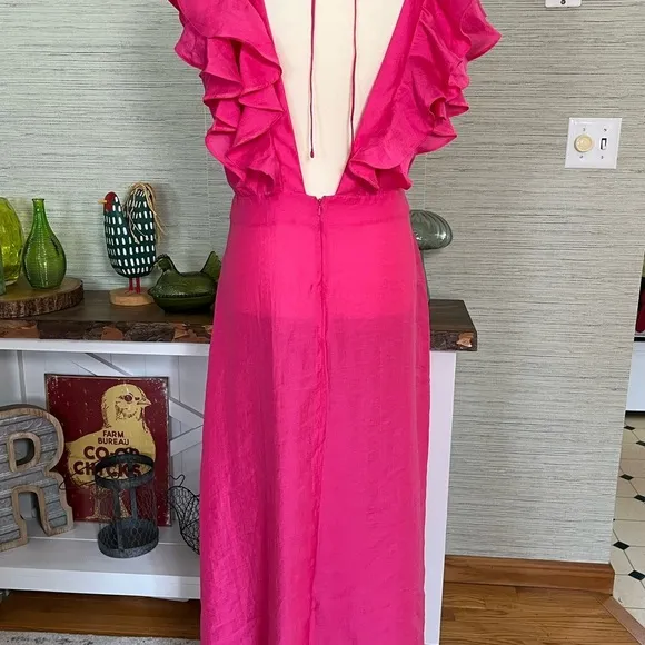 Nobody’s Child Pink Coco Midaxi Dress Ruffles Midi Maxi A-line Women’s Size 8