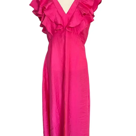 Nobody’s Child Pink Coco Midaxi Dress Ruffles Midi Maxi A-line Women’s Size 8