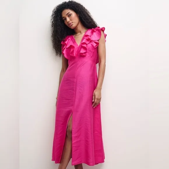 Nobody’s Child Pink Coco Midaxi Dress Ruffles Midi Maxi A-line Women’s Size 8