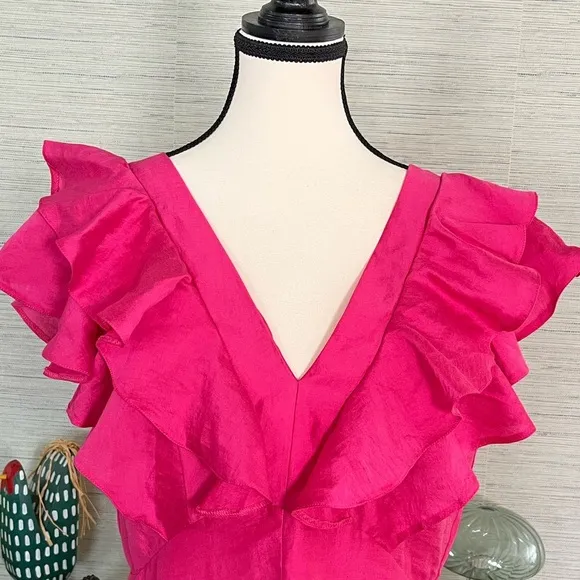 Nobody’s Child Pink Coco Midaxi Dress Ruffles Midi Maxi A-line Women’s Size 8