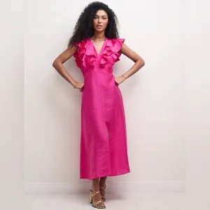 Nobody’s Child Pink Coco Midaxi Dress Ruffles Midi Maxi A-line Women’s Size 8