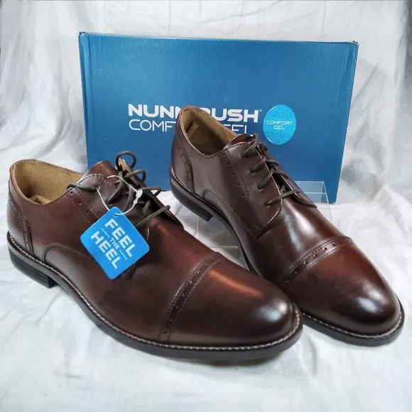 Nunn Bush SPARTA Brown Leather SHOES Mens Size 9.5W Dress Cap Toe Oxford Lace Up