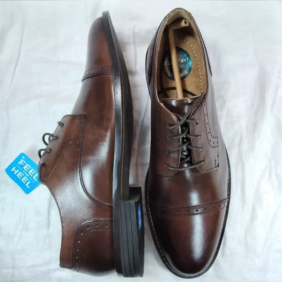 Nunn Bush SPARTA Brown Leather SHOES Mens Size 9.5W Dress Cap Toe Oxford Lace Up