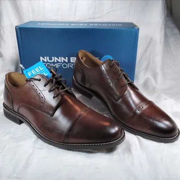 Nunn Bush SPARTA Brown Leather SHOES Mens Size 9.5W Dress Cap Toe Oxford Lace Up