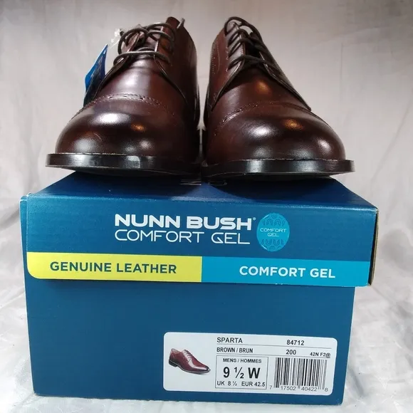 Nunn Bush SPARTA Brown Leather SHOES Mens Size 9.5W Dress Cap Toe Oxford Lace Up