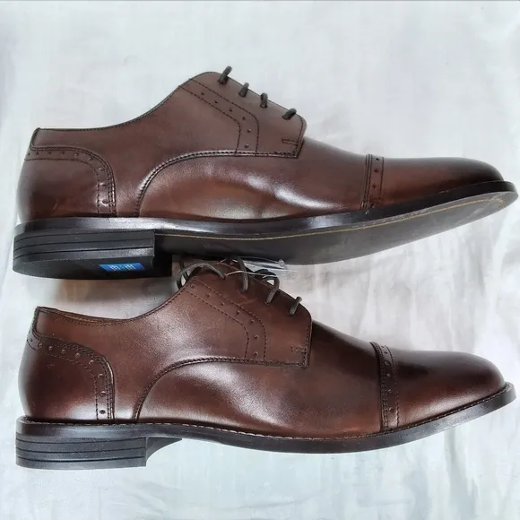 Nunn Bush SPARTA Brown Leather SHOES Mens Size 9.5W Dress Cap Toe Oxford Lace Up