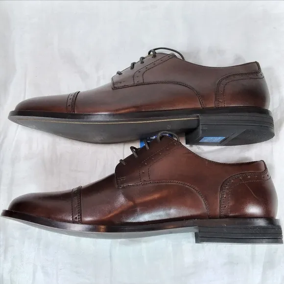 Nunn Bush SPARTA Brown Leather SHOES Mens Size 9.5W Dress Cap Toe Oxford Lace Up