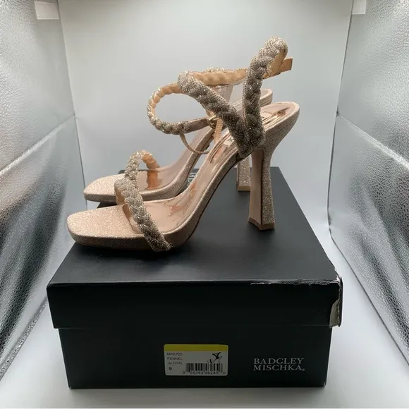 NWB Badgley Mischka Women's Fennel Braided Gold Dress Sandals size 9  party 1971