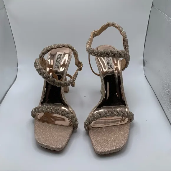 NWB Badgley Mischka Women's Fennel Braided Gold Dress Sandals size 9  party 1971