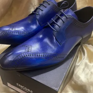 NWB Encore Fiesso blue Leather authentic original dress Shoes Perforation FI6925