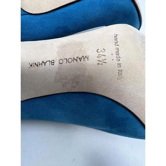 NWOB Manolo Blahnik BB 105 Pumps Shoes Heels Aqua Blue Suede sz 34.5/4.5 US
