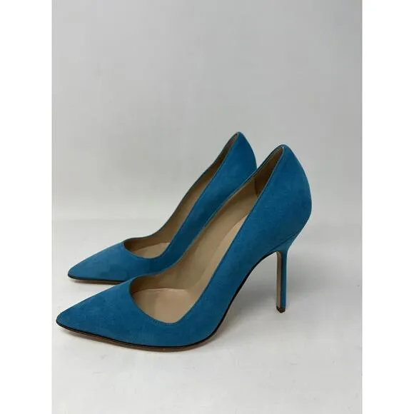 NWOB Manolo Blahnik BB 105 Pumps Shoes Heels Aqua Blue Suede sz 34.5/4.5 US
