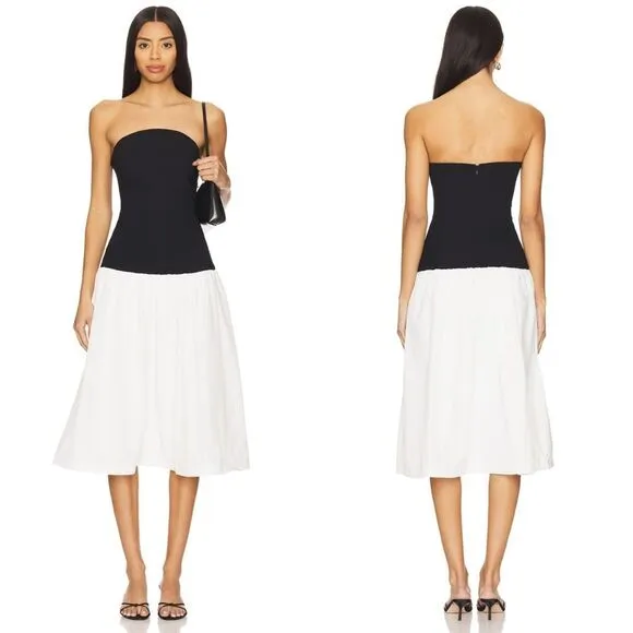NWOT Amanda Uprichard Valencia Mixed Media Midi Dress Black White Size Small $28