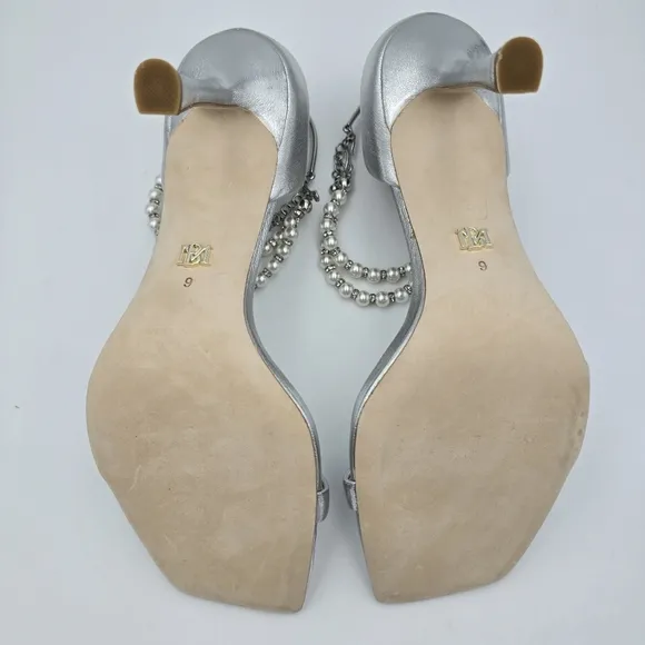 NWOT Badgley Mischka Loretta Dual Pearl Strap Stilettos, Silver, Women's 9