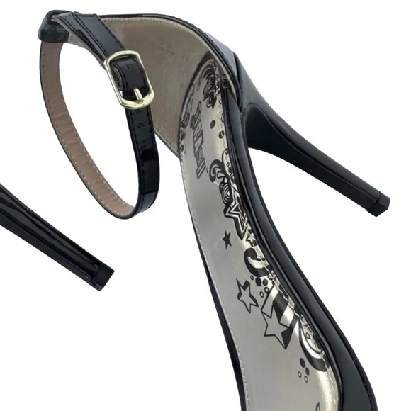 NWOT Brash Kailey 8.5W 8.5 Wide Black Heels Sandals Stiletto Patent Vegan leathe