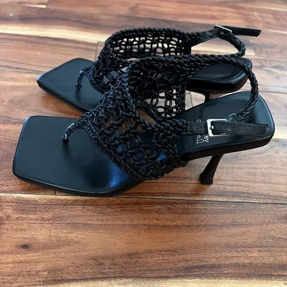 NWOT Jeffery Campbell Millenia 8.5 Black Square Toe Stiletto Sandals Heels
