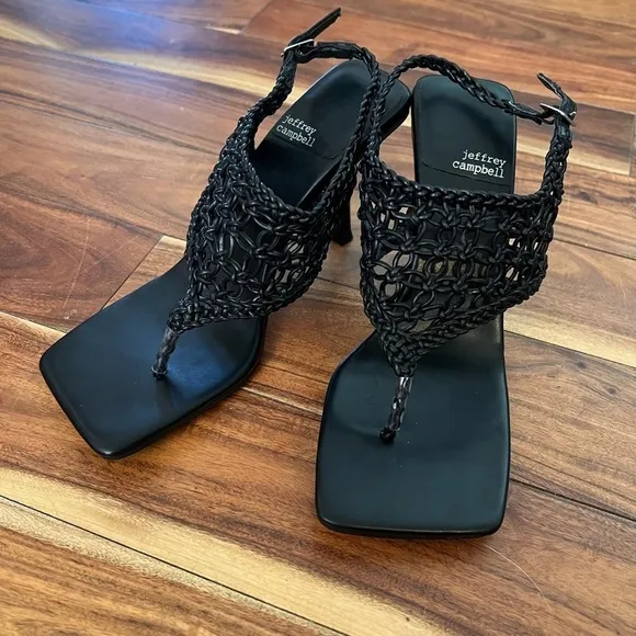 NWOT Jeffery Campbell Millenia 8.5 Black Square Toe Stiletto Sandals Heels