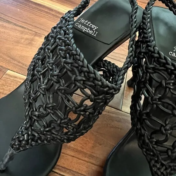 NWOT Jeffery Campbell Millenia 8.5 Black Square Toe Stiletto Sandals Heels